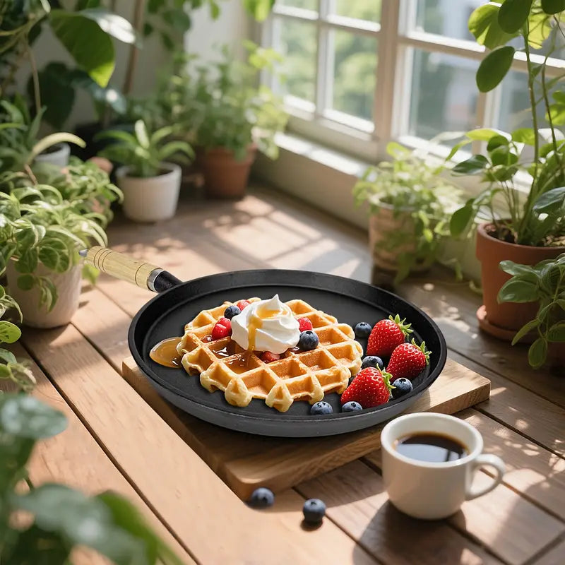 🔥 Premium Cast Iron Flat Tawa with Wooden Handle – Multi-Purpose Cooking Pan 🍳