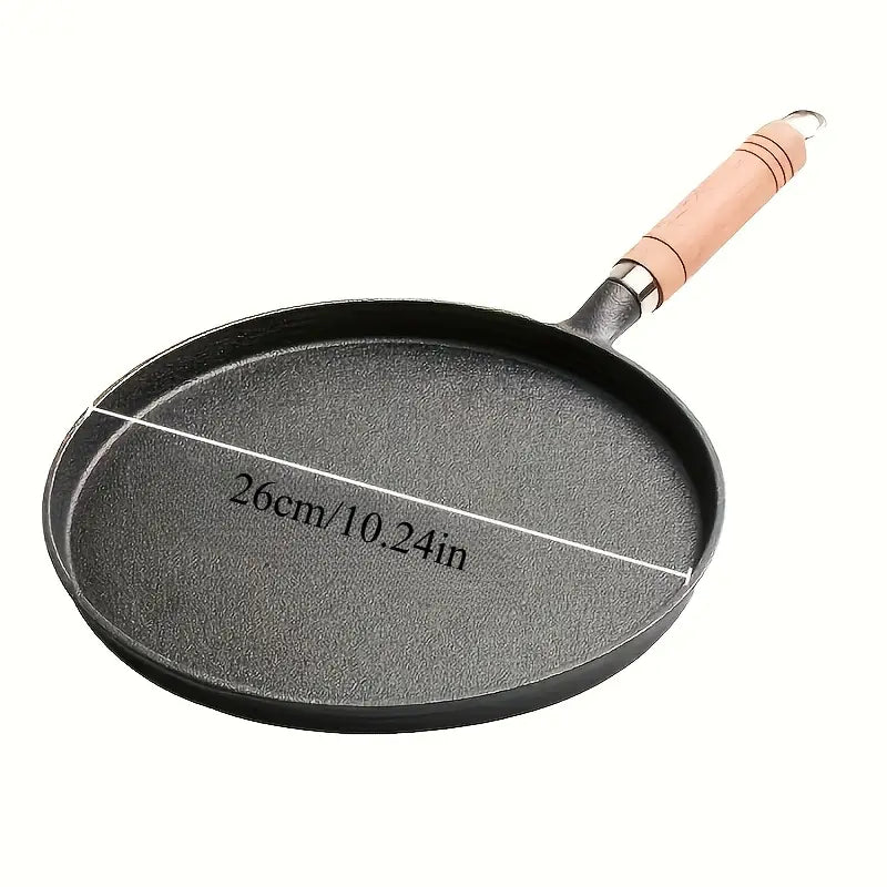 🔥 Premium Cast Iron Flat Tawa with Wooden Handle – Multi-Purpose Cooking Pan 🍳