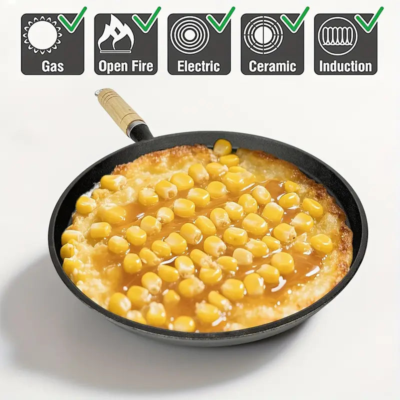 🔥 Premium Cast Iron Flat Tawa with Wooden Handle – Multi-Purpose Cooking Pan 🍳