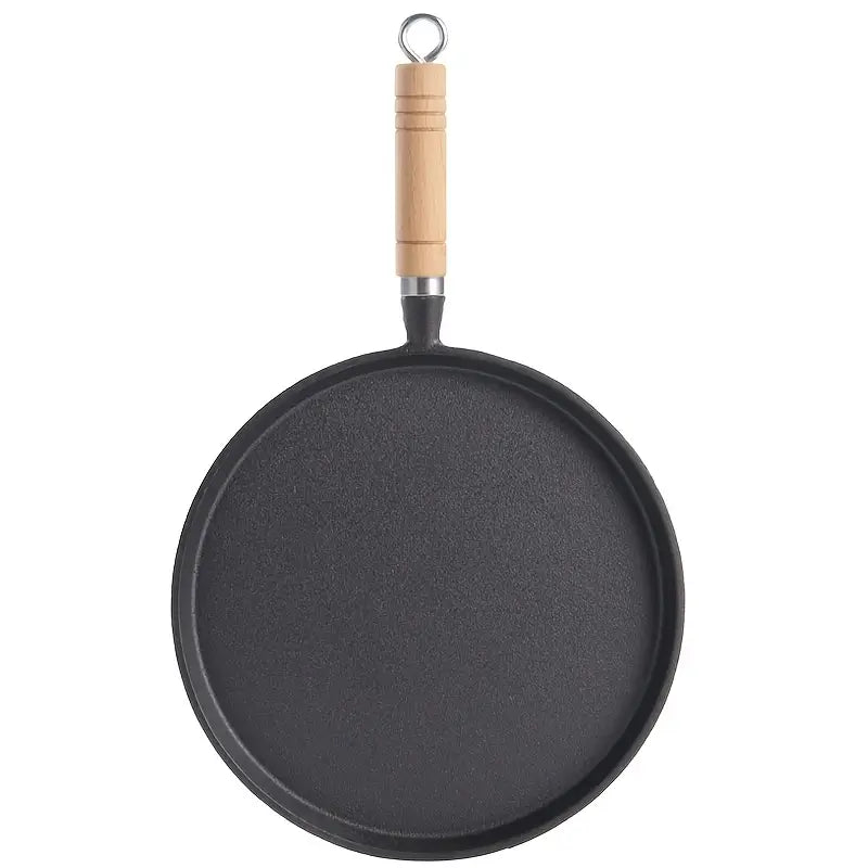 🔥 Premium Cast Iron Flat Tawa with Wooden Handle – Multi-Purpose Cooking Pan 🍳