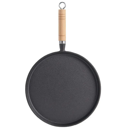 🔥 Premium Cast Iron Flat Tawa with Wooden Handle – Multi-Purpose Cooking Pan 🍳