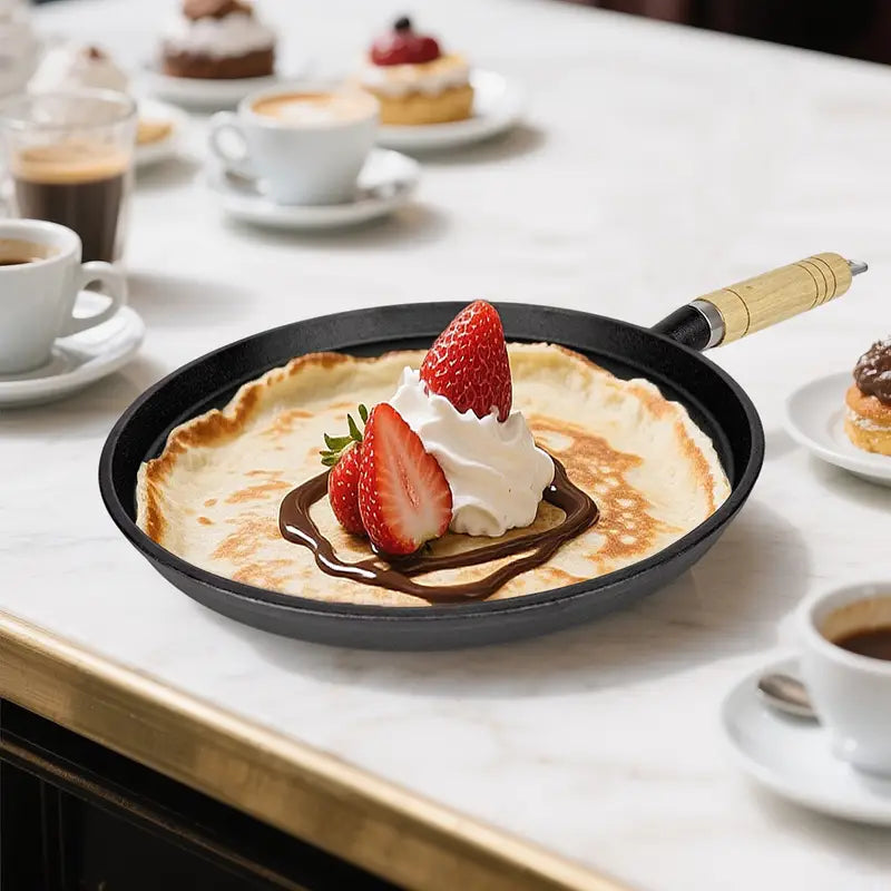 🔥 Premium Cast Iron Flat Tawa with Wooden Handle – Multi-Purpose Cooking Pan 🍳