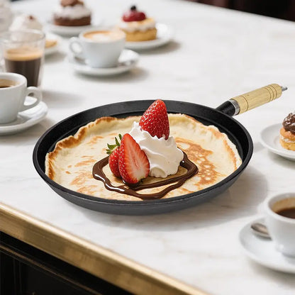 🔥 Premium Cast Iron Flat Tawa with Wooden Handle – Multi-Purpose Cooking Pan 🍳