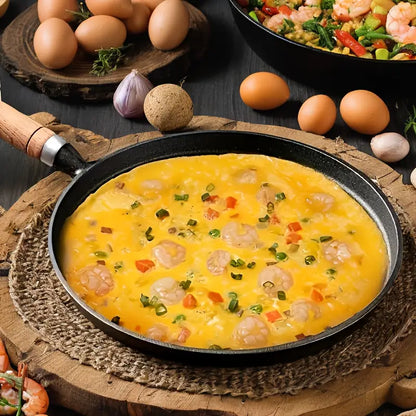 🔥 Premium Cast Iron Flat Tawa with Wooden Handle – Multi-Purpose Cooking Pan 🍳